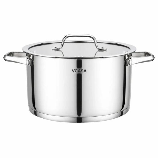 Vcasa rvs kookpan 24 cm, 5,8 liter, met glazen afgietdeksel en maataanduiding