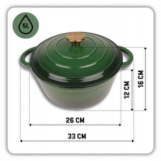 Hage geëmailleerde gietijzeren braadpan 5 liter – Ø 26 cm, donkergroen – foto 2