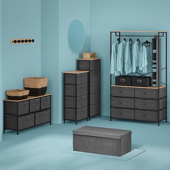 5Five Pisa Storage Cabinet - 5 baskets - grey - 45 x 30 x 114 cm - metal / wood / fabric - storage
