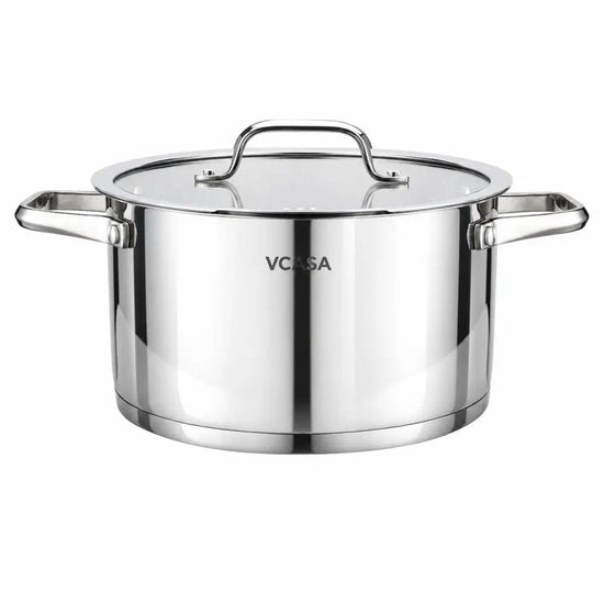 Vcasa kookpan 20 cm met glazen afgietdeksel, 3,4 liter, rvs