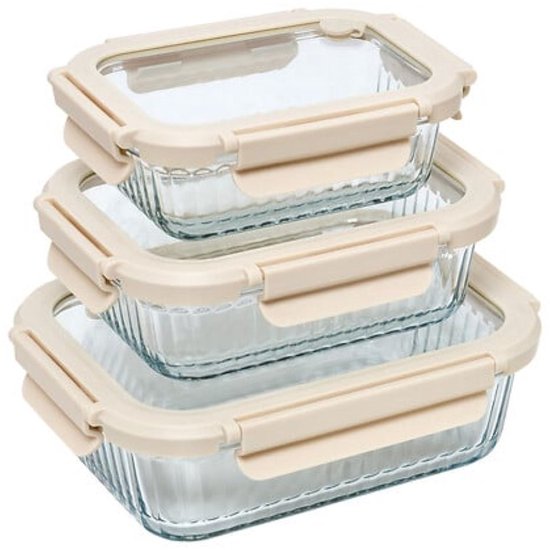 Glazen vershoudbakjes rechthoekig, set van 3 – borosilicaatglas, 2,05 liter