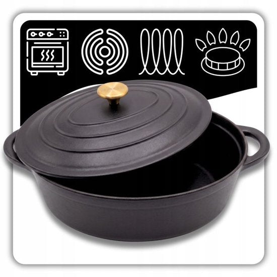 Hage Cast Iron Dutch Oven with Lid – 6 L – Matte Black