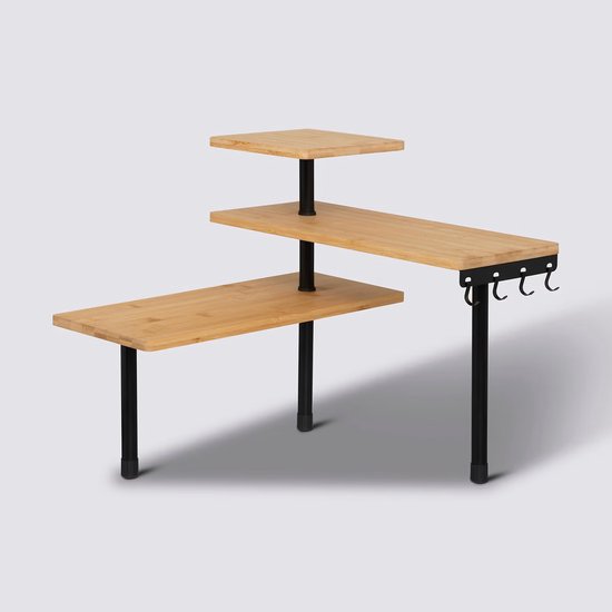 5Five Kitchen / countertop corner rack - metal / bamboo wood - 43 x 43 x 38 cm - organizer - natural / black - 3-tier