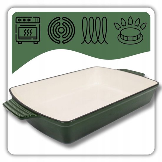 Hage - Cast Iron Baking Dish - Baking Dish - Enamelled Baking Pan - For Oven Dishes, Meat, Cakes and Casseroles - 3.5 Liters - 32 x 23.5 x 6 cm - Bottle Green