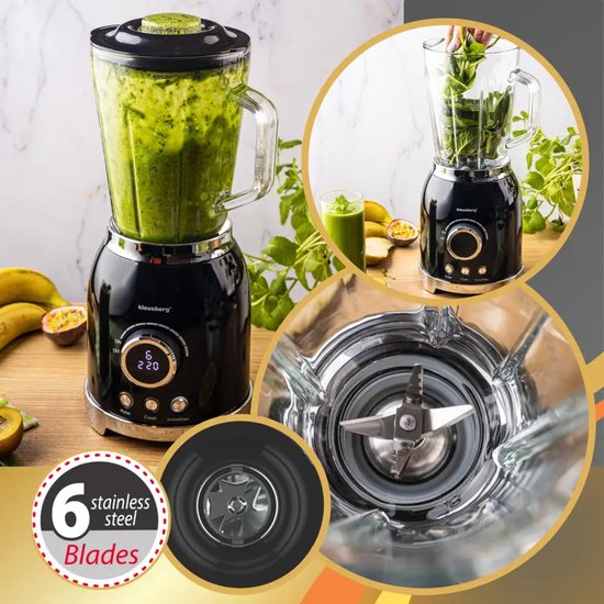 Klausberg blender met ijscrusher – glazen kan van 1,5 liter, 600 W, zwart – foto 2