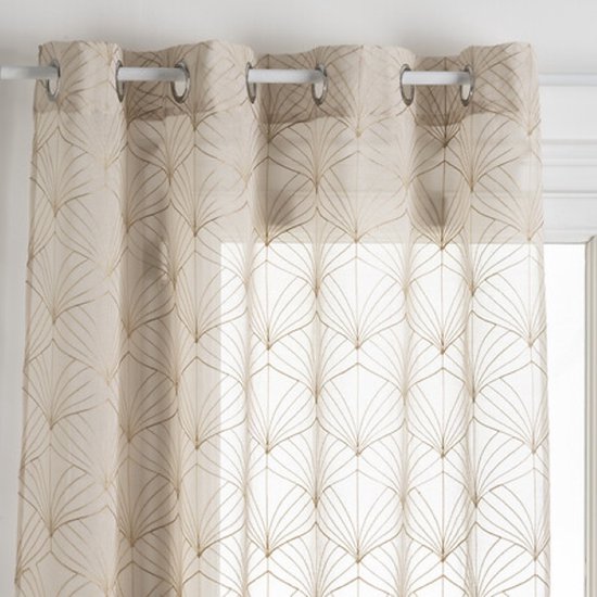 Mia vitrage gordijn 140 x 240 cm – geborduurd, transparant, beige linnenlook