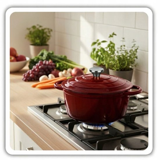 Hage geëmailleerde gietijzeren braadpan 4 liter – rood, Ø 24 cm, inductie
