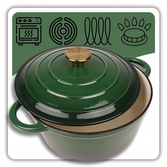 Hage geëmailleerde gietijzeren braadpan 5 liter – Ø 26 cm, donkergroen – foto 4