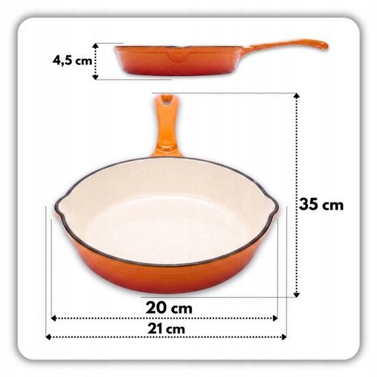 Hage - Frying Pan - Enameled Cast Iron Frying Pan - Cast Iron Frying Pan - Suitable for Induction, Gas & Oven - Ø20 x 4.5 cm - Orange