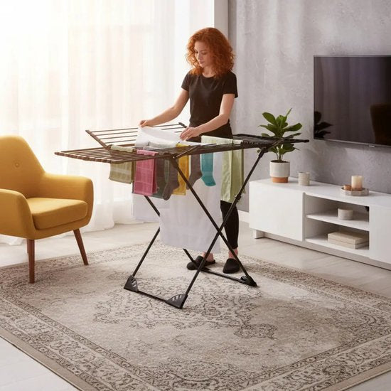 Séchoir pliable Kinghoff – Jusqu'à 20 kg – 108-180 cm – Noir