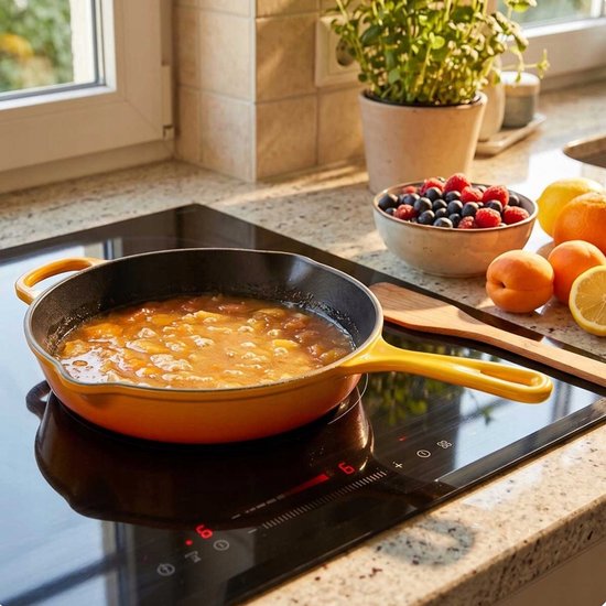 Hage - Set de casseroles - Set de cuisine - Set de casseroles en fonte - 3 pièces - Casserole de 4 L avec couvercle - Faitout de 6 L avec couvercle - Poêle de 26 cm - Fonte émaillée - Induction - Four - Jaune moutarde