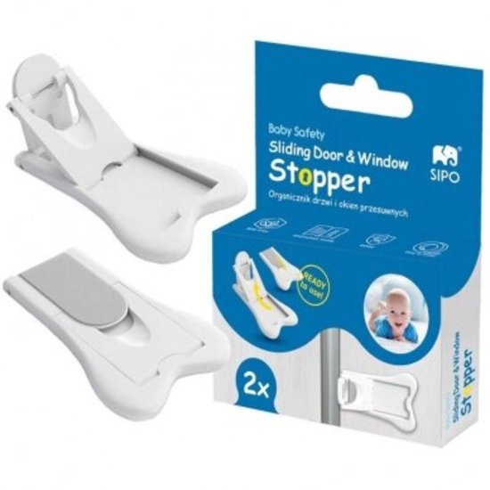 Sipo veiligheidsstopper voor schuifdeuren en -ramen – kinderbeveiliging, 2 stuks