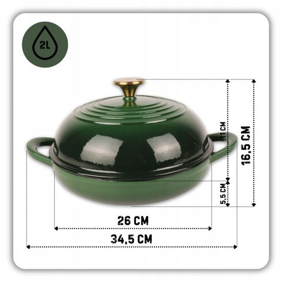 Hage - Cast Iron Bread Pan - Enamelled Baking Dish with Lid - For Homemade Bread & Casseroles - Induction, Gas & Oven Safe - Includes Pot Holder & Hand Protectors - 2L - Ø26 x 16.5 cm - Bottle Green