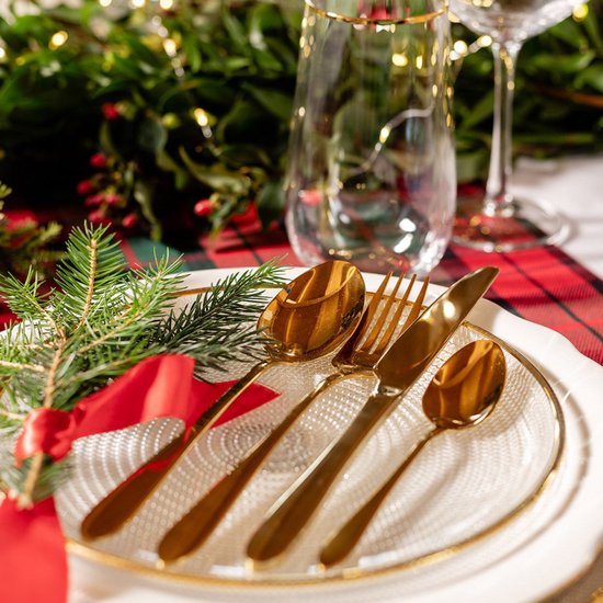 HOMLA - Abele Bestekset - 16-Delig Luxe Bestekset - Iridescent Cutlery Set - Modern Design Tafelbestek - Lepels, Vorken & Messen - RVS - Goud
