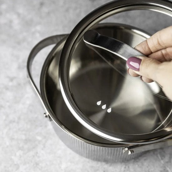 Vcasa kookpan 16 cm met afgietdeksel, 1,5 liter, 304 rvs, tri-ply, zilver