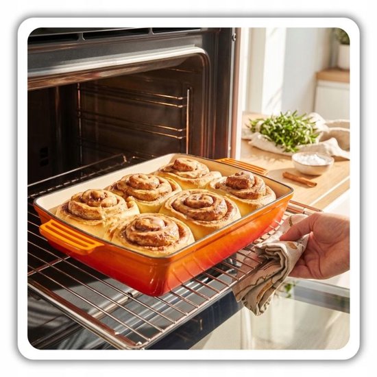 Hage - Plat à four en fonte - Plat à four - Moule de cuisson émaillé - Pour plats au four, viande, tartes et gratins - 3,5 litres - 32 x 23,5 x 6 cm - Orange