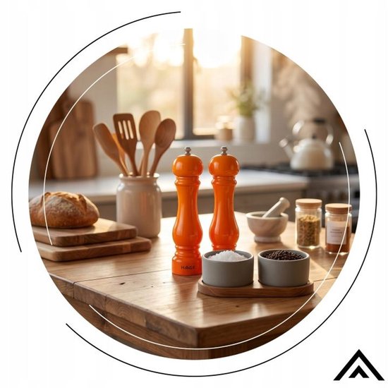 Hage peper- en zoutmolen set – keramisch maalwerk, 100 ml, 22 cm, oranje