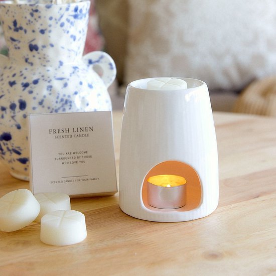 Homla Fires geurbrander met geurwax Fresh Linen – keramiek, wit/ecru – foto 2