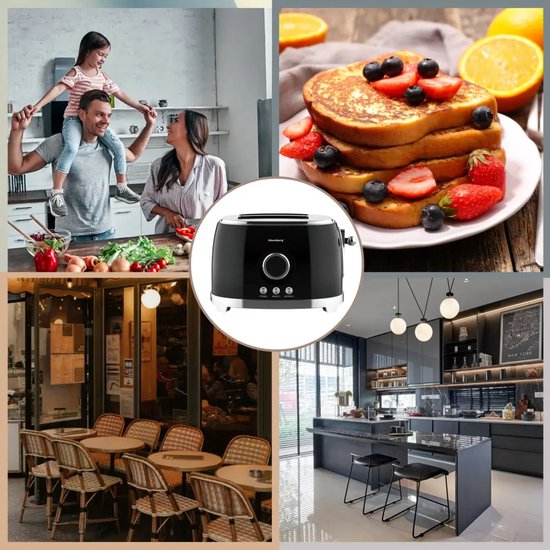 Klausberg retro broodrooster zwart – 2 sneden, 6 standen, LED-display, 850 W – foto 3