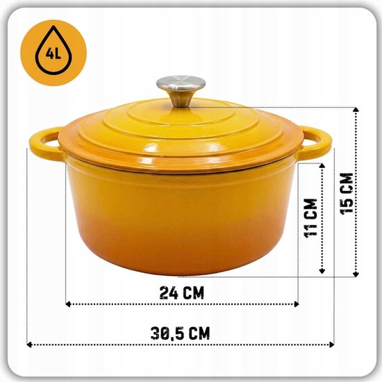 Cocotte en fonte émaillée 24 cm 4L Hage Jaune moutarde