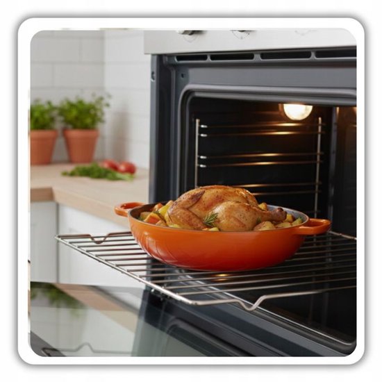 Hage - Cocotte - Cocotte basse en fonte avec couvercle - Émaillée - Compatible four et induction - Pour rôtir, mijoter et gratins - 3 litres - 40,5 x 30 x 10,5 cm - Orange