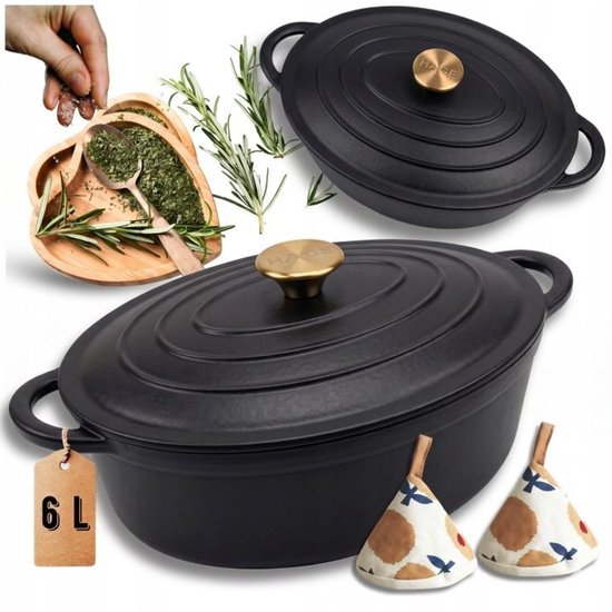 Hage Cast Iron Dutch Oven with Lid – 6 L – Matte Black