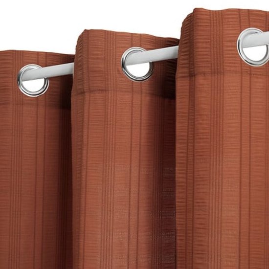 Vitrage terracotta 140 x 240 cm – luchtig gordijn met geplooide strepen – foto 2
