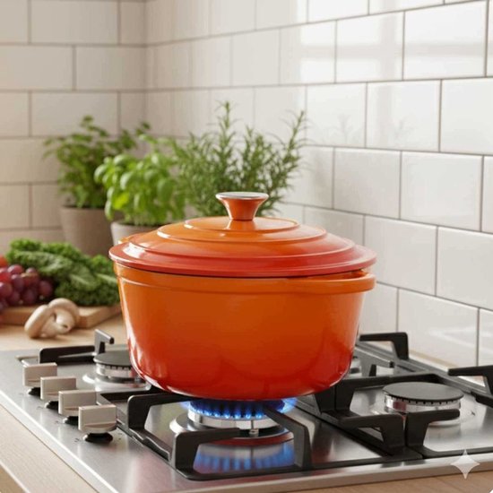 Hage - Casserole - Cast Iron Pot with Lid - Enamelled - Induction & Oven Safe - Includes Mini Oven Mitts & Trivet - For Roasting, Stewing, Soup & Bread - 5 Litres - Ø26 cm - Orange