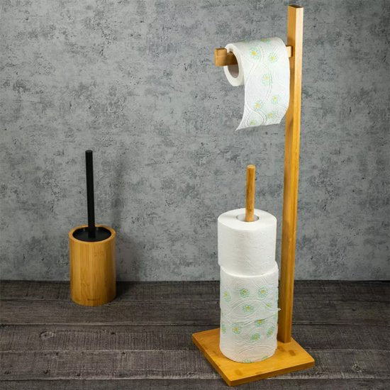 Kinghoff staande toiletrolhouder van bamboe – voor 5 rollen, KH-1692 – foto 2