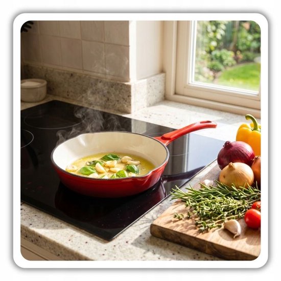 Hage - Koekenpan - Geëmailleerde Gietijzeren Koekenpan - Cast Iron Frying Pan - Geschikt voor Inductie, Gas & Oven - Ø20 x 4,5 cm - Rood