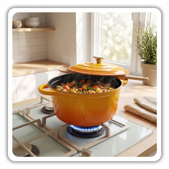 Hage - Set de casseroles - Set de cuisine - Set de casseroles en fonte - 3 pièces - Casserole de 4 L avec couvercle - Faitout de 6 L avec couvercle - Poêle de 26 cm - Fonte émaillée - Induction - Four - Jaune moutarde