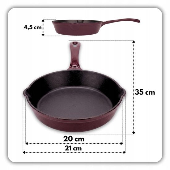 Hage - 3-Piece Cast Iron Oven Set - 6L Roasting Pan with Lid 34 cm & Baking Dish 3.5L 32 x 23.5 cm - Enameled Frying Pan 20 cm - Induction, Gas & Oven - For Roasting, Baking & Casseroles - Aubergine