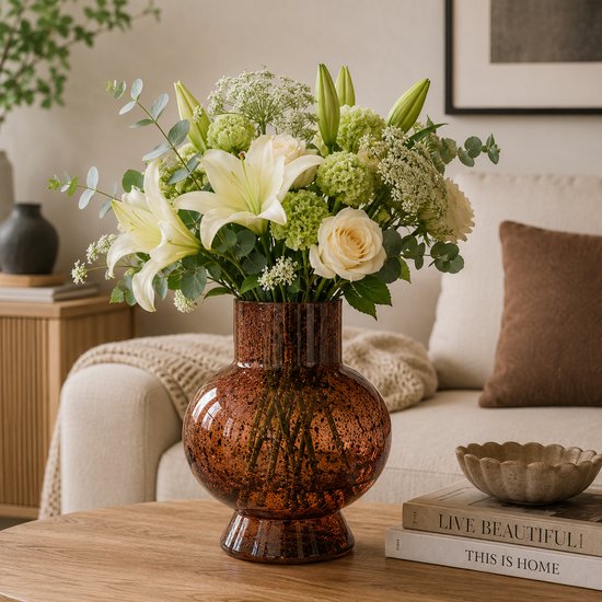 Bubble Vase - Decorative Glass Vase with Spherical Design - Modern Flower Vase - Designer Vase for Dried Flowers and Fresh Flowers - Ø 18 x 23 cm - Amber Yellow