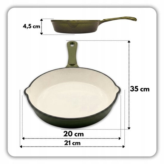 Hage - 4-Piece Cast Iron Cookware Set - 5L 26 cm Dutch Oven with Lid & 20 cm Frying Pan - 2 Salt and Pepper Grinders 100 ml - Enamelled - Induction, Gas & Oven Safe - Ceramic Grinding Mechanism - Olive Green