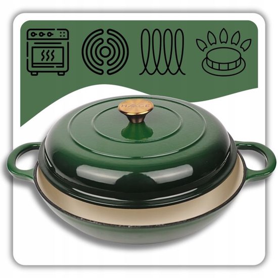 Hage - Casserole - Enameled Cast Iron Casserole - Cast Iron Casserole - Suitable for Induction, Gas & Oven - Includes Trivet & Handle Protectors - 3 Liters - Ø30 x 10.5 cm - Dark Green