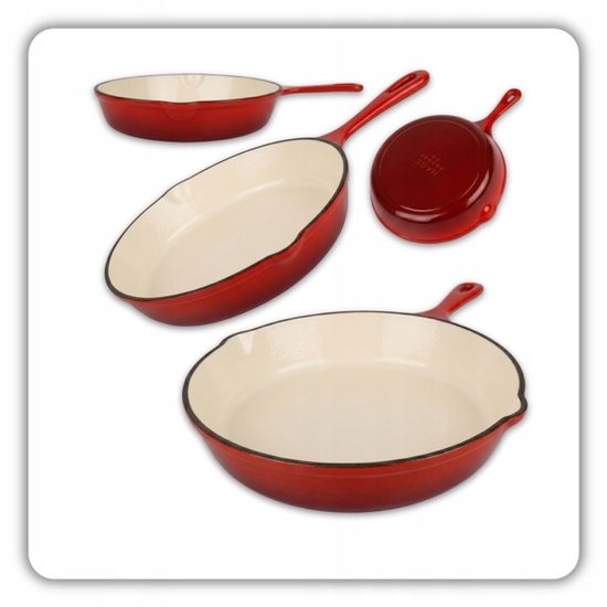 Hage - Koekenpan - Geëmailleerde Gietijzeren Koekenpan - Cast Iron Frying Pan - Geschikt voor Inductie, Gas & Oven - Ø20 x 4,5 cm - Rood