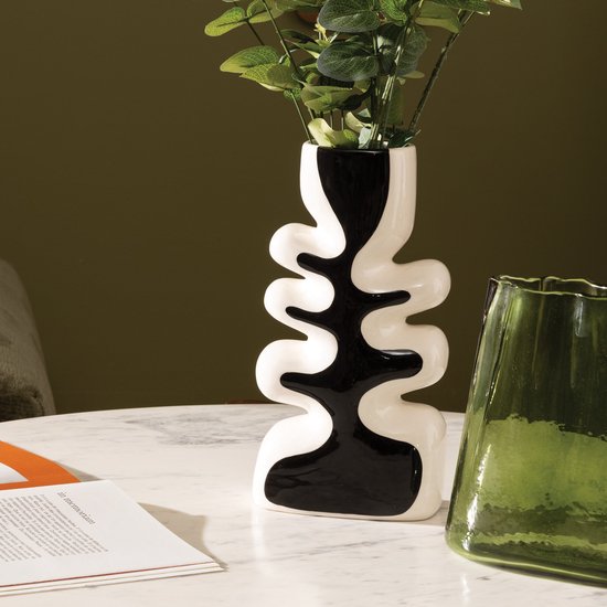 Vase en céramique Atmosphera Twisted Lime - 9x28x15cm - Noir / beige