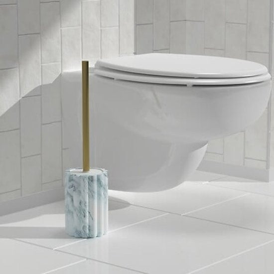 Badkamerset zeeppomp en toiletborstel – wit marmer, polyresin, 230 ml – foto 2