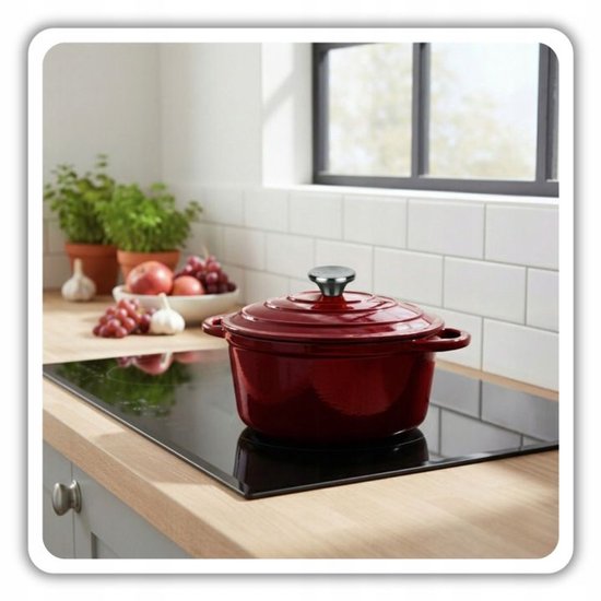Hage geëmailleerde gietijzeren braadpan 4 liter – rood, Ø 24 cm, inductie – foto 3