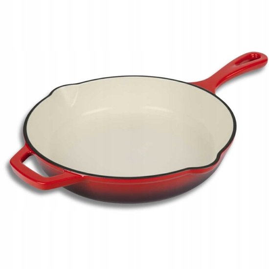 Hage - Frying Pan - Enameled Cast Iron Frying Pan - Cast Iron Frying Pan - Suitable for Induction, Gas & Oven - Ø26 cm - Red