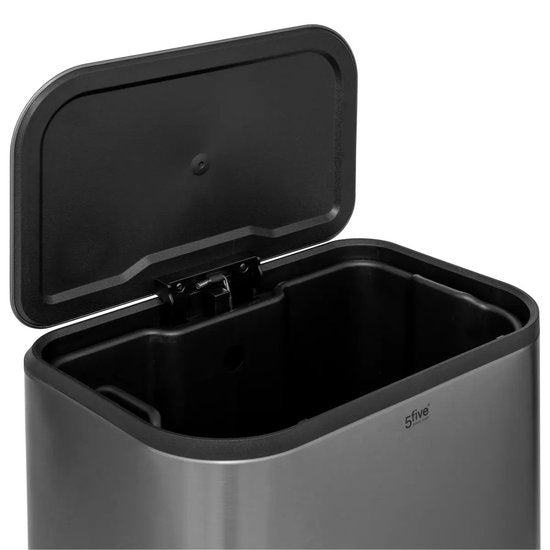 Poubelle 5Five Norvik - argent mat - métal inox - 30 litres - 36 x 30 x 61 cm - corbeille à déchets