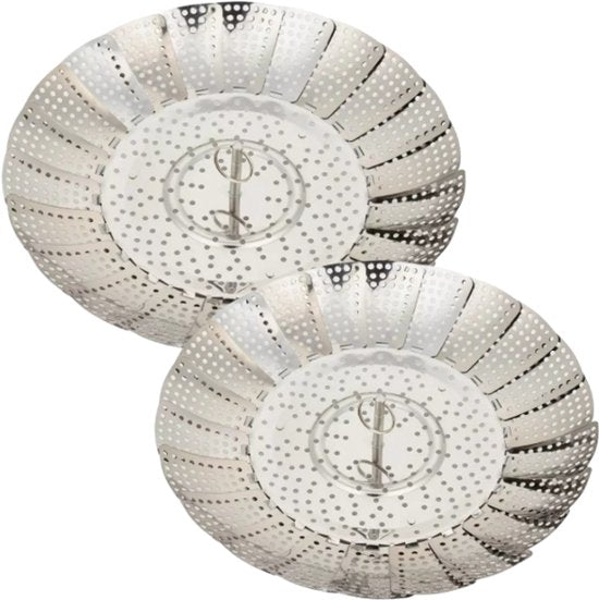 Steamer Basket - Steamer Basket Set - 2-Piece - Vegetable Steamer - Foldable - Stainless Steel - Ø24 cm & Ø28 cm - Silver