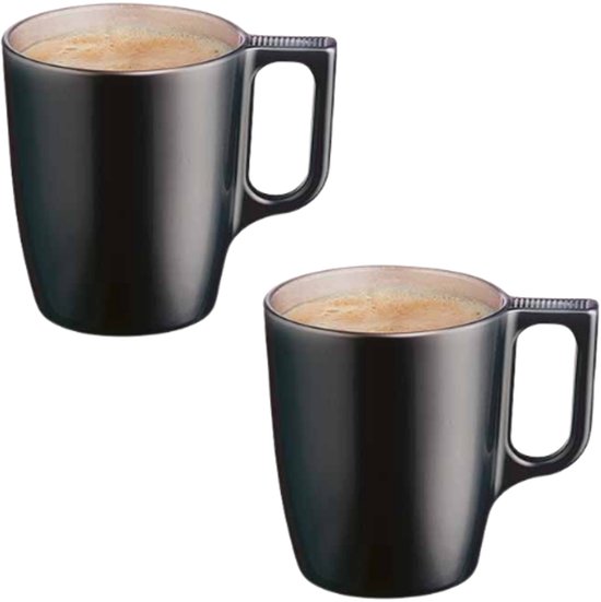 Zwarte glazen koffiemokken, set van 2 – 250 ml, voor koffie en thee