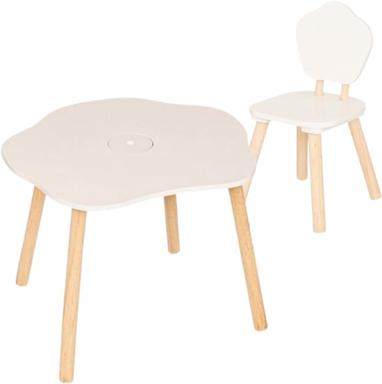 Kindertafel met stoel Douceur Organic – wit, MDF en grenenhout