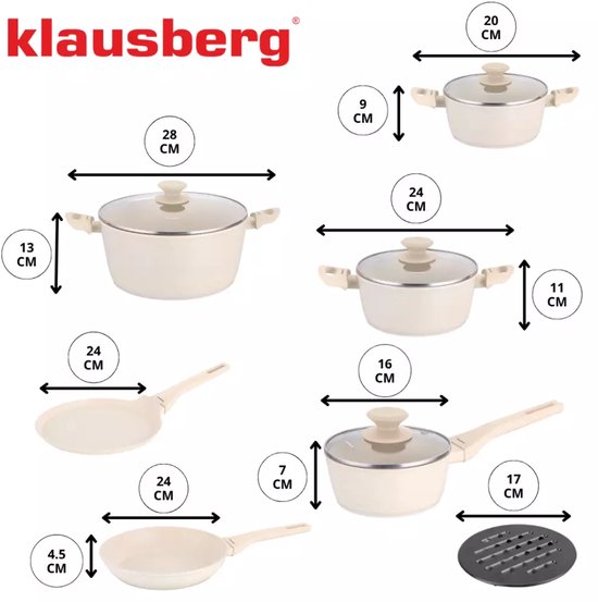 Klausberg pannenset 12-delig crème – aluminium met antiaanbaklaag, inductie – foto 2