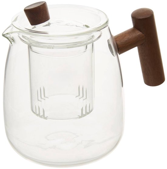 Glazen theepot Kama 800 ml met filter en walnoothouten deksel, transparant