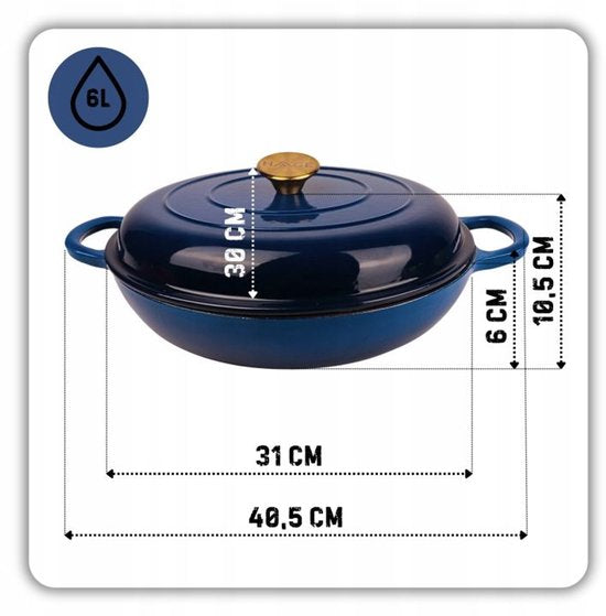Hage - Casserole - Enameled Cast Iron Casserole - Cast Iron Casserole - Suitable for Induction, Gas & Oven - Includes Trivet & Handle Protectors - 3 Liters - Ø30 x 10.5 cm - Blue