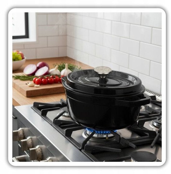 Hage - Cast Iron Casserole Dish - Dutch Oven - Cast Iron Casserole with Lid - Enamelled - Suitable for Induction & Oven - 2.85 Litres - 25.5 x 19.5 x 12.5 cm - Black