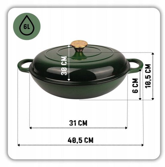 Hage - Casserole - Enameled Cast Iron Casserole - Cast Iron Casserole - Suitable for Induction, Gas & Oven - Includes Trivet & Handle Protectors - 3 Liters - Ø30 x 10.5 cm - Dark Green