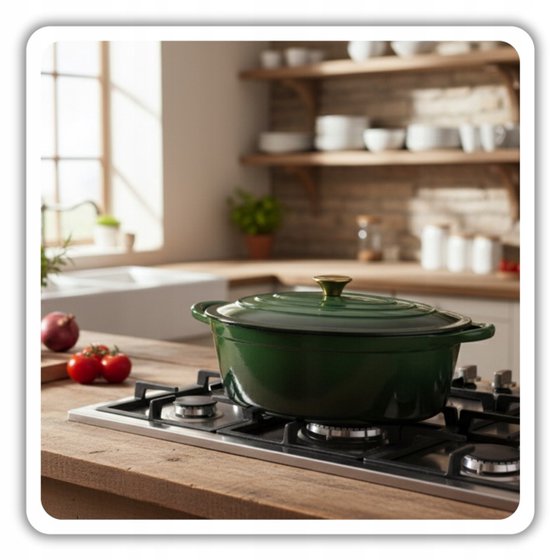 Hage - Cast Iron Roasting Pan - Enameled Dutch Oven with Lid - For Roasting, Stewing & Casseroles - Suitable for Induction, Gas & Oven - Includes Pan Holder & Hand Protectors - 6 Liters - 34 x 26 x 18 cm - Bottle Green